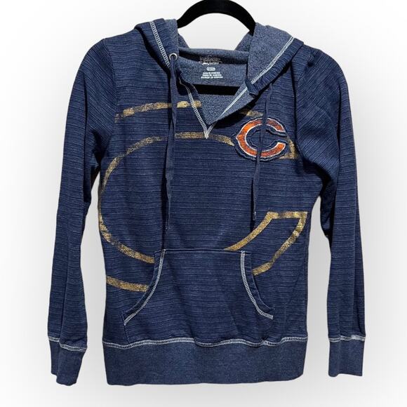 Majestic Ladies Chicago Bears Football Fitted Pullover Sweatshirt Sm navy orange - Picture 1 of 11